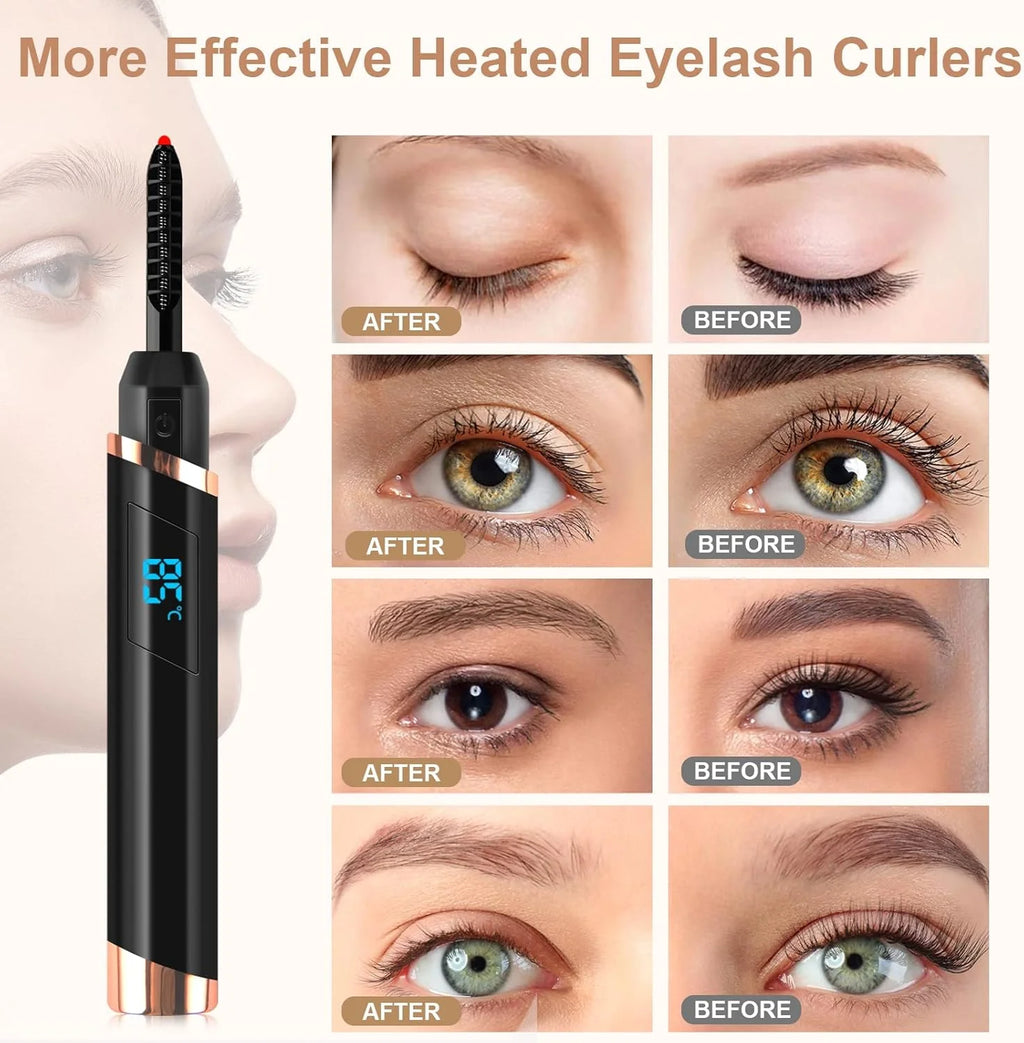 Heated Eyelash Curlers, Electric Eyelash Curlers, Rechargeable Lash Curler with Eyelash Comb for Makeup Natural Curling Eye Lashes and 24 Hours Long Lasting - Black