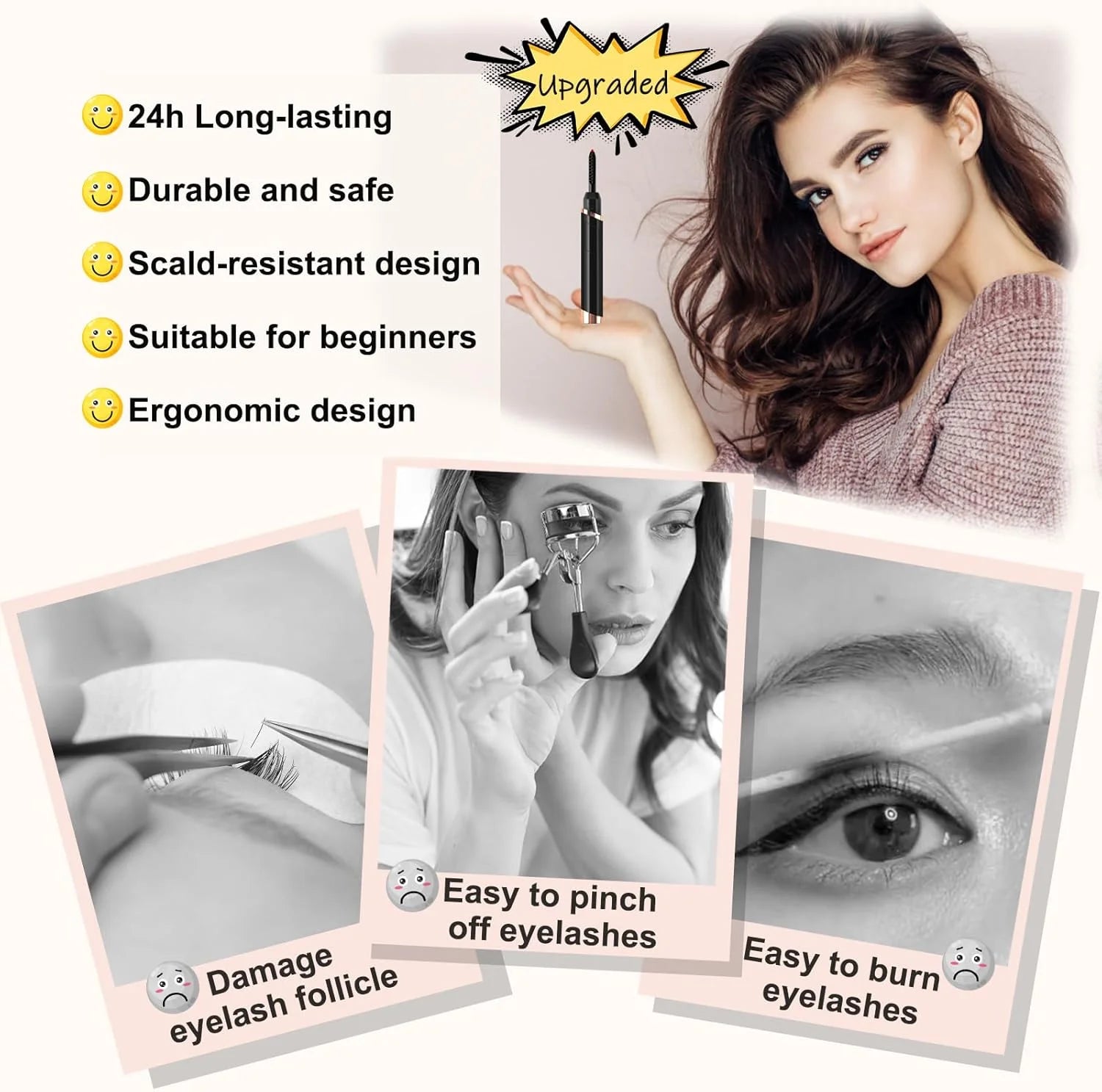 Heated Eyelash Curlers, Electric Eyelash Curlers, Rechargeable Lash Curler with Eyelash Comb for Makeup Natural Curling Eye Lashes and 24 Hours Long Lasting - Black
