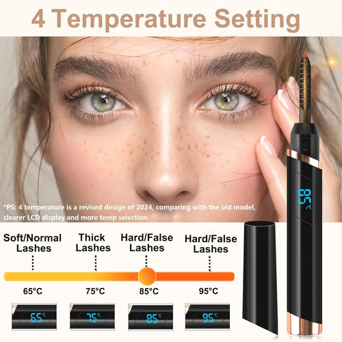 Heated Eyelash Curlers, Electric Eyelash Curlers, Rechargeable Lash Curler with Eyelash Comb for Makeup Natural Curling Eye Lashes and 24 Hours Long Lasting - Black