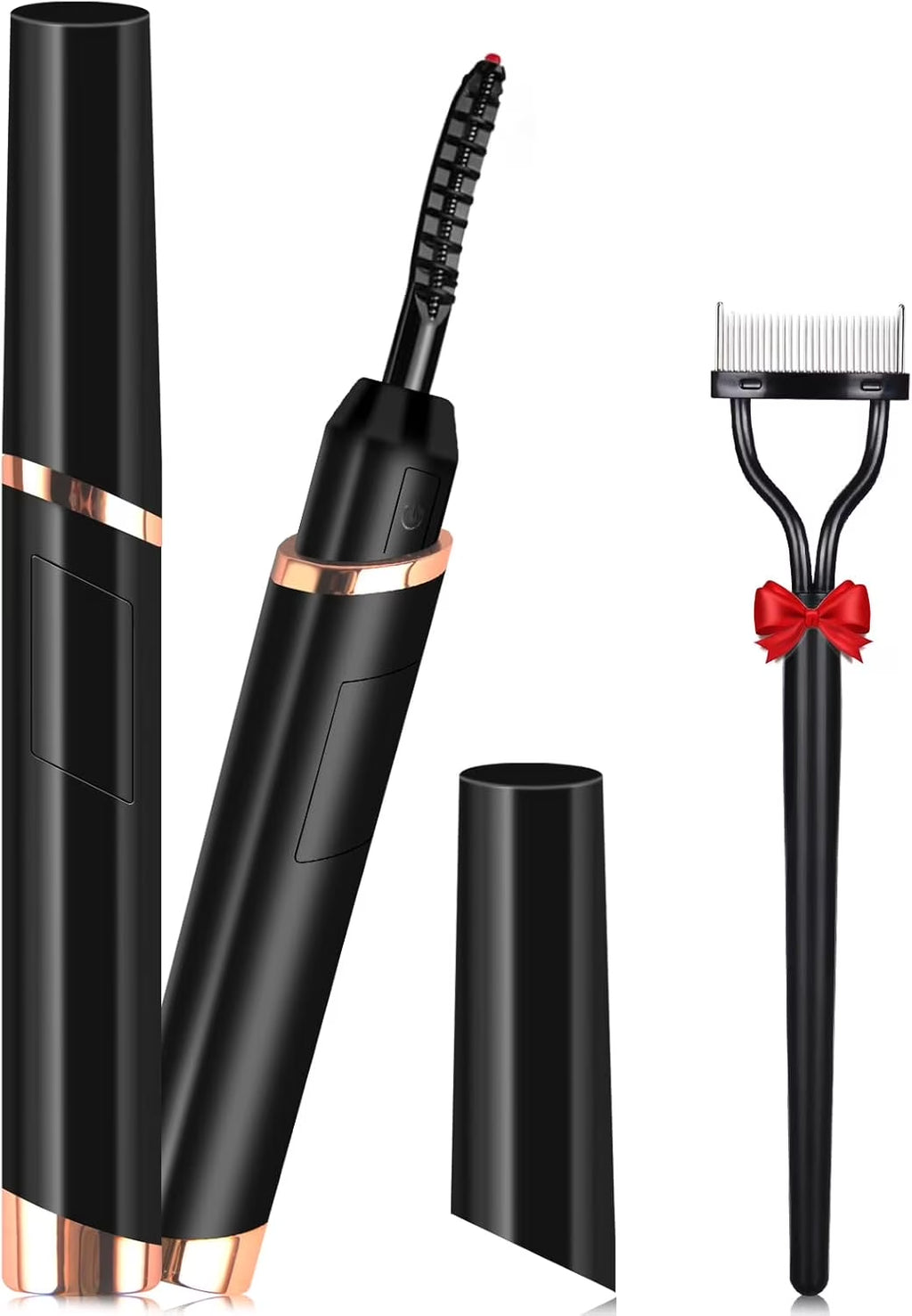 Heated Eyelash Curlers, Electric Eyelash Curlers, Rechargeable Lash Curler with Eyelash Comb for Makeup Natural Curling Eye Lashes and 24 Hours Long Lasting - Black