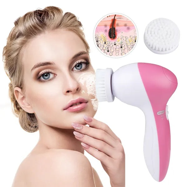 Waterproof Facial Cleansing Brush - 5-in-1 Electric Face Scrubber